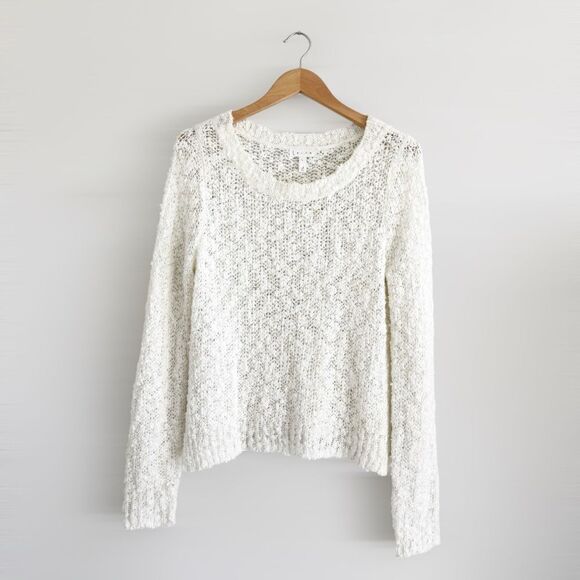 Leith Off White Popcorn Knit Long Sleeve Sweater Size L - Picture 1 of 10